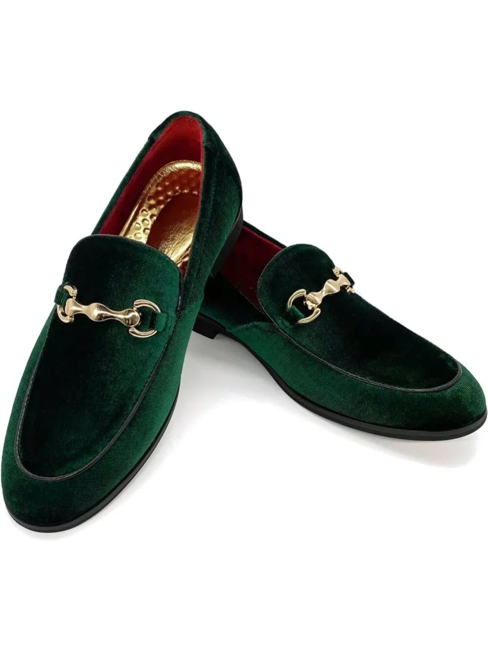 Men's Green Velvet Glitter Suede Gold Bit Slip On Loafer Slipper Dress Shoes